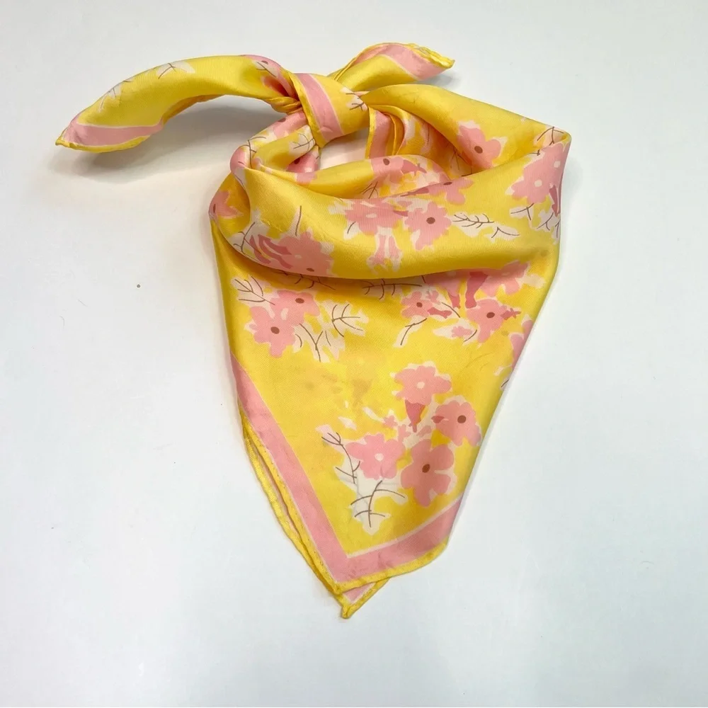 Vintage Vera Neumann Yellow Pink Floral Scarf